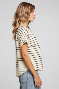 Fashion Chaser Brand Amber Black And Sand Stripe Tee