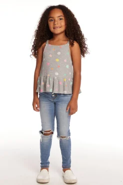 Clearance Chaser Brand Amelia Waffle Knit Embroidery Flowers Tank Top