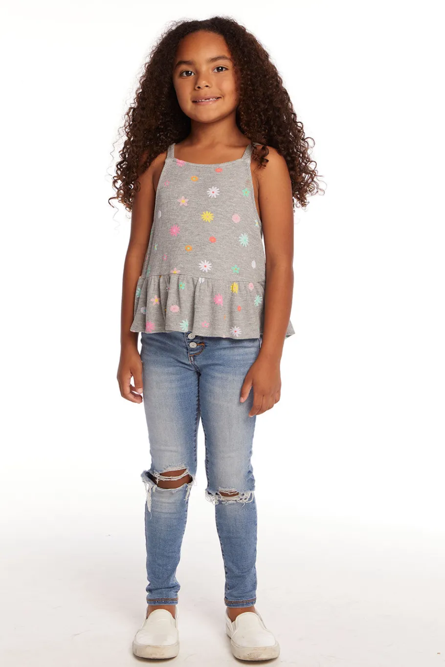 Clearance Chaser Brand Amelia Waffle Knit Embroidery Flowers Tank Top
