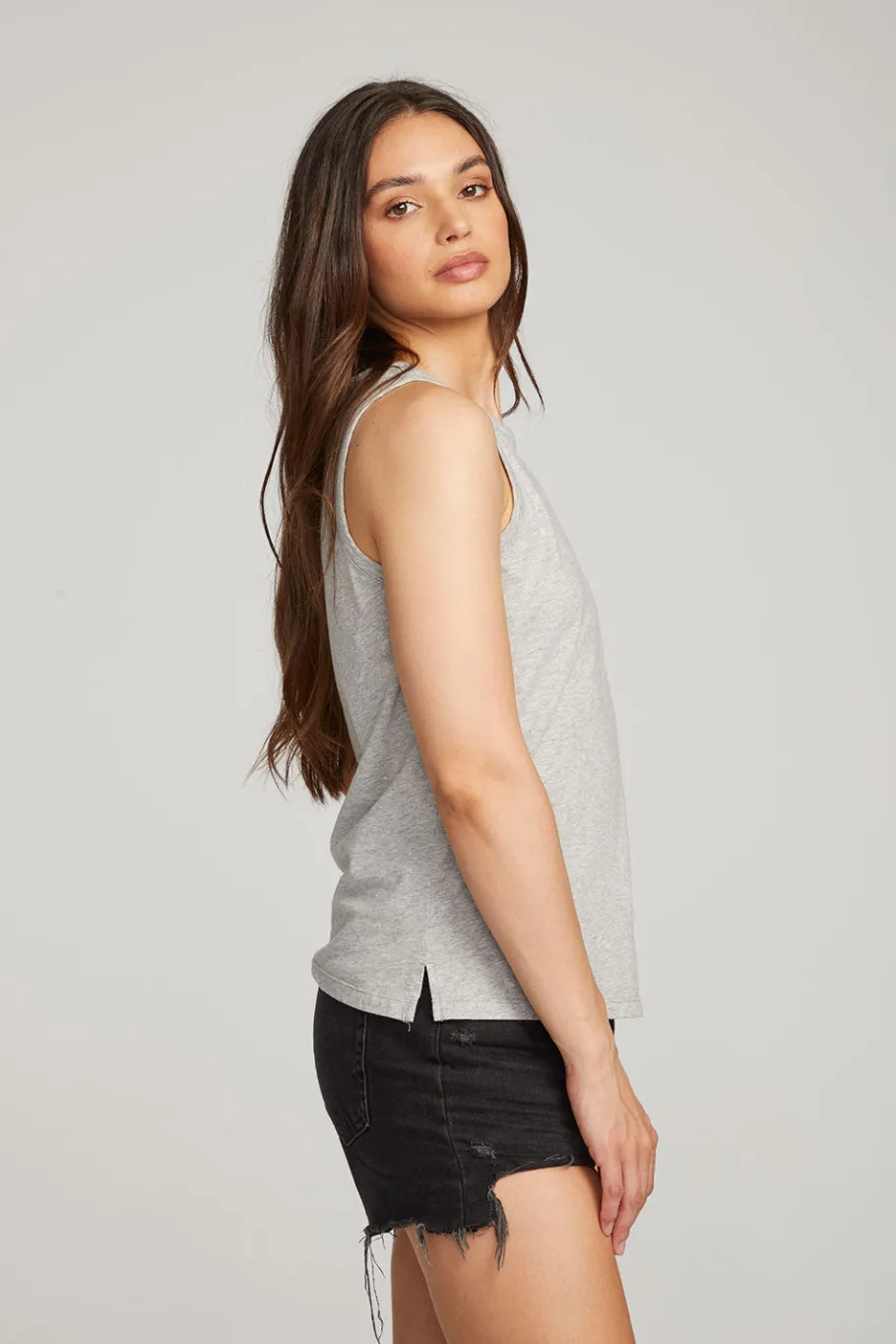 Store Chaser Brand Basic Heather Grey Slit Tank