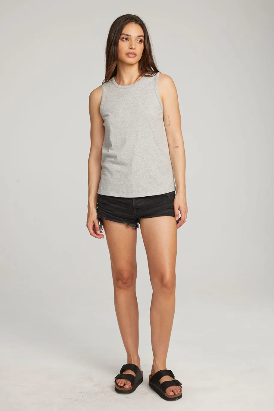 Store Chaser Brand Basic Heather Grey Slit Tank