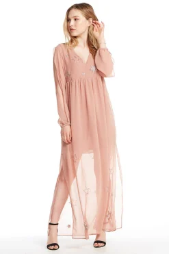 Hot Chaser Brand BEADED STAR L/S V NECK MAXI DRESS
