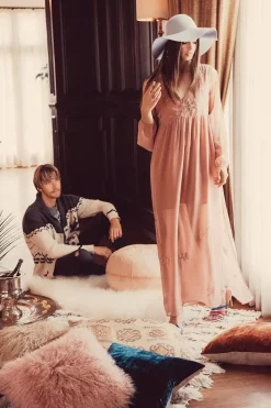 Hot Chaser Brand BEADED STAR L/S V NECK MAXI DRESS