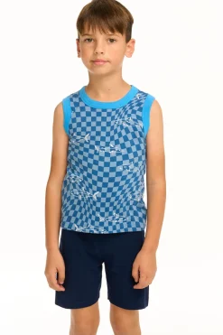 Outlet Chaser Brand Boy's Checkered Shark Recycled Vintage Jersey Tank