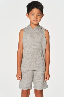 Fashion Chaser Brand Boys Linen French Terry Sleeveless Muscle Pullover Hoodie