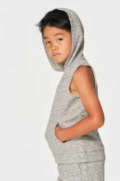 Fashion Chaser Brand Boys Linen French Terry Sleeveless Muscle Pullover Hoodie