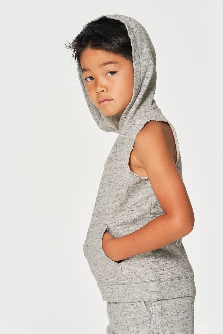 Fashion Chaser Brand Boys Linen French Terry Sleeveless Muscle Pullover Hoodie