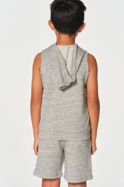 Fashion Chaser Brand Boys Linen French Terry Sleeveless Muscle Pullover Hoodie