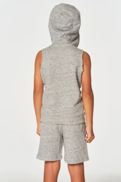 Fashion Chaser Brand Boys Linen French Terry Sleeveless Muscle Pullover Hoodie