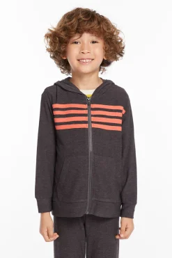 Outlet Chaser Brand Boys Vintage Black Zip Up Hoodie With Strapping