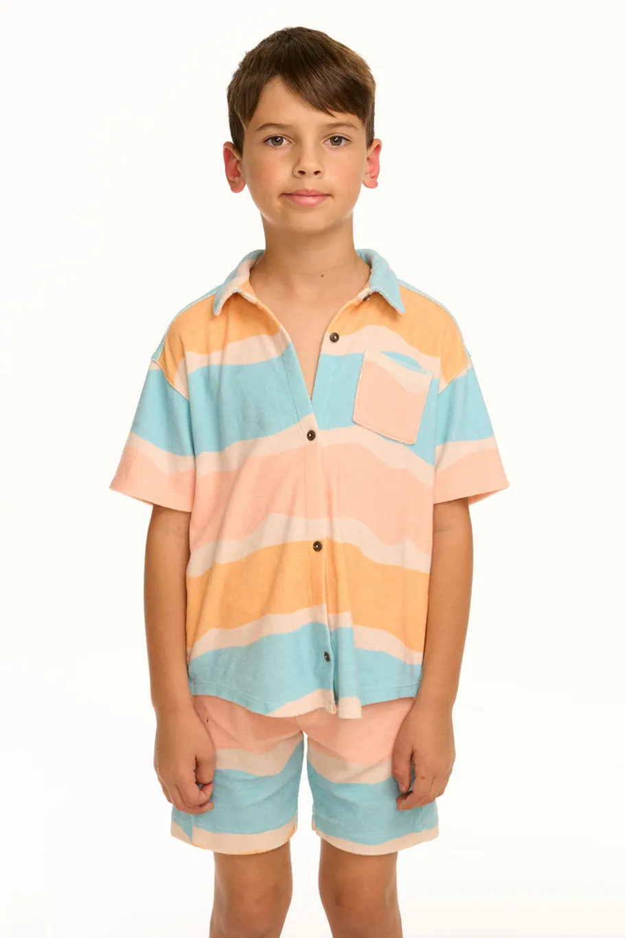 Sale Chaser Brand Boy's Wavy Stripe Collared Button Down Shirt