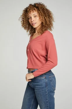 Best Sale Chaser Brand Button Down Cropped Long Sleeve Cardigan