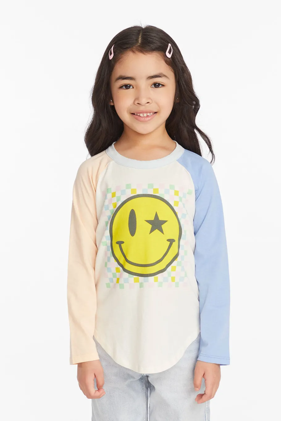 Discount Chaser Brand Checkered Smiley Girls Long Sleeve
