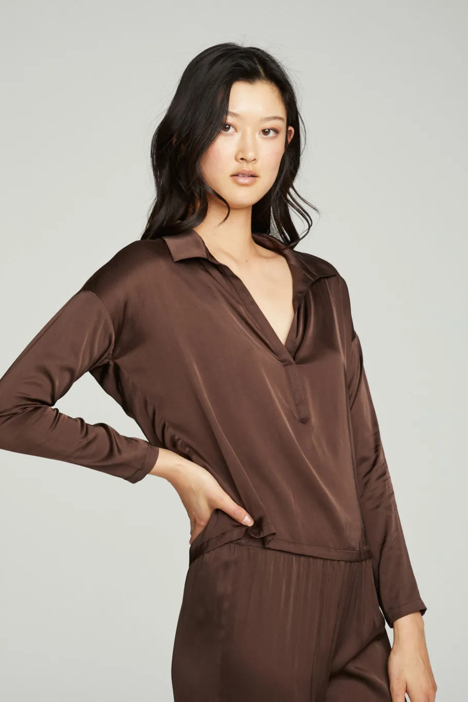 Online Chaser Brand Collared Half Placket Dolman