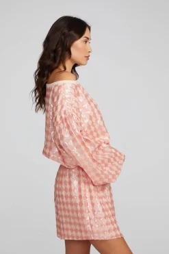 Cheap Chaser Brand Cooper Long Sleeve Mini Dress Embellished Check