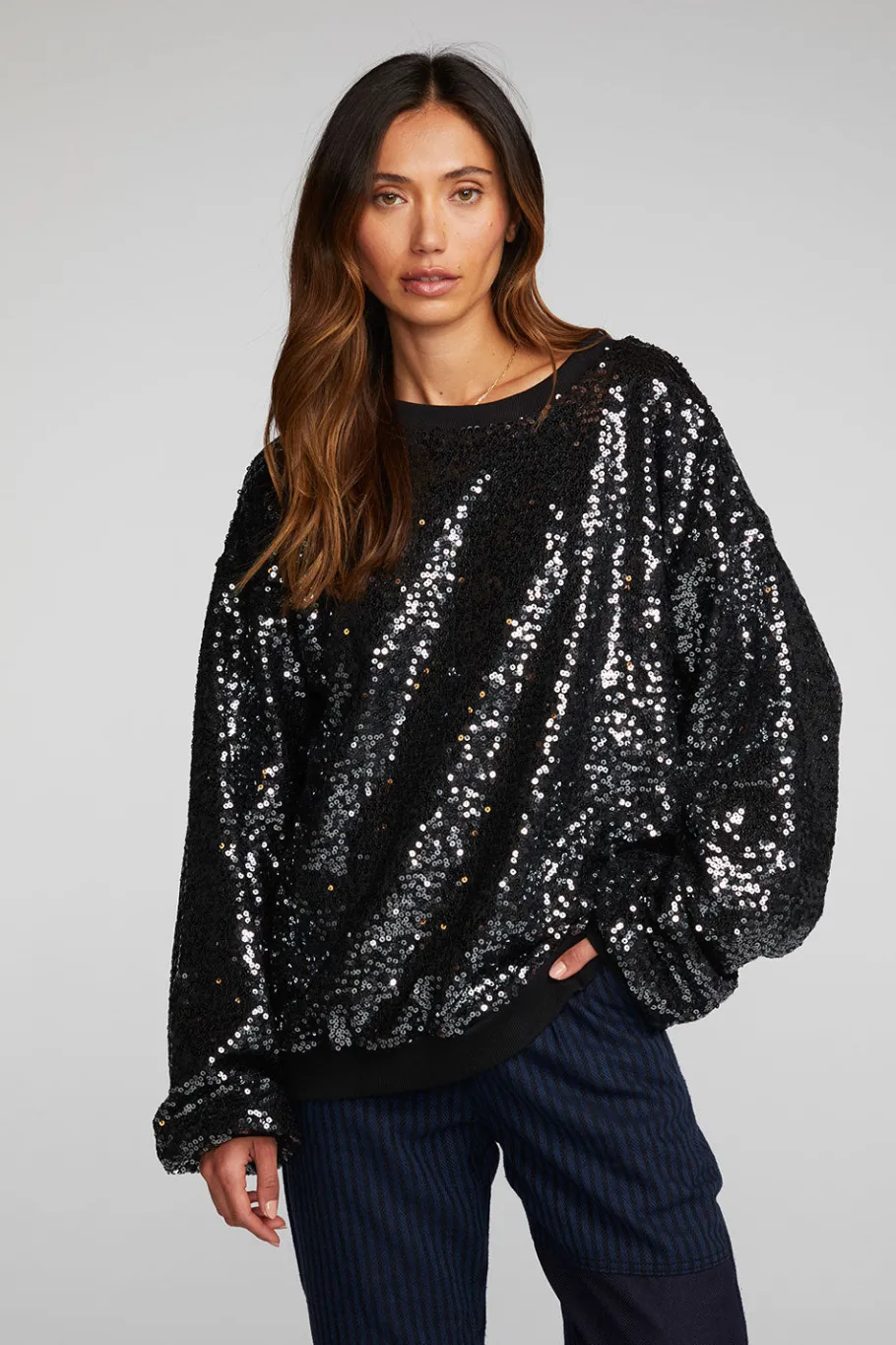 Store Chaser Brand Cotton Fleece Allover Sequin Crewneck Pullover