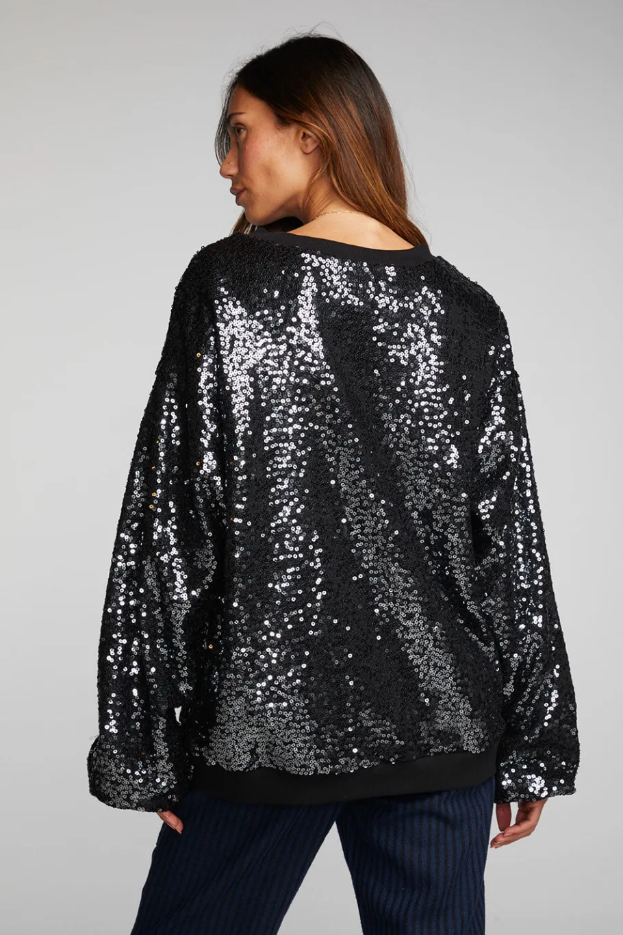 Store Chaser Brand Cotton Fleece Allover Sequin Crewneck Pullover