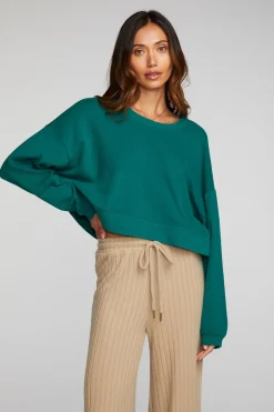 Sale Chaser Brand Cotton Fleece Cropped Crewneck Pullover With Rib