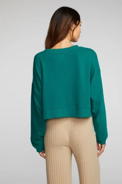 Sale Chaser Brand Cotton Fleece Cropped Crewneck Pullover With Rib