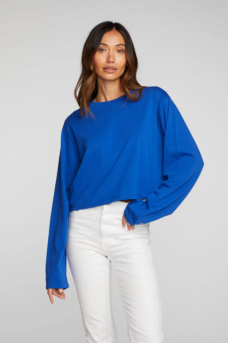 Shop Chaser Brand Cotton Jersey Cropped Long Sleeve Tee