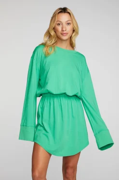 Fashion Chaser Brand Cotton Jersey Mini Dress With Wide Sleeves