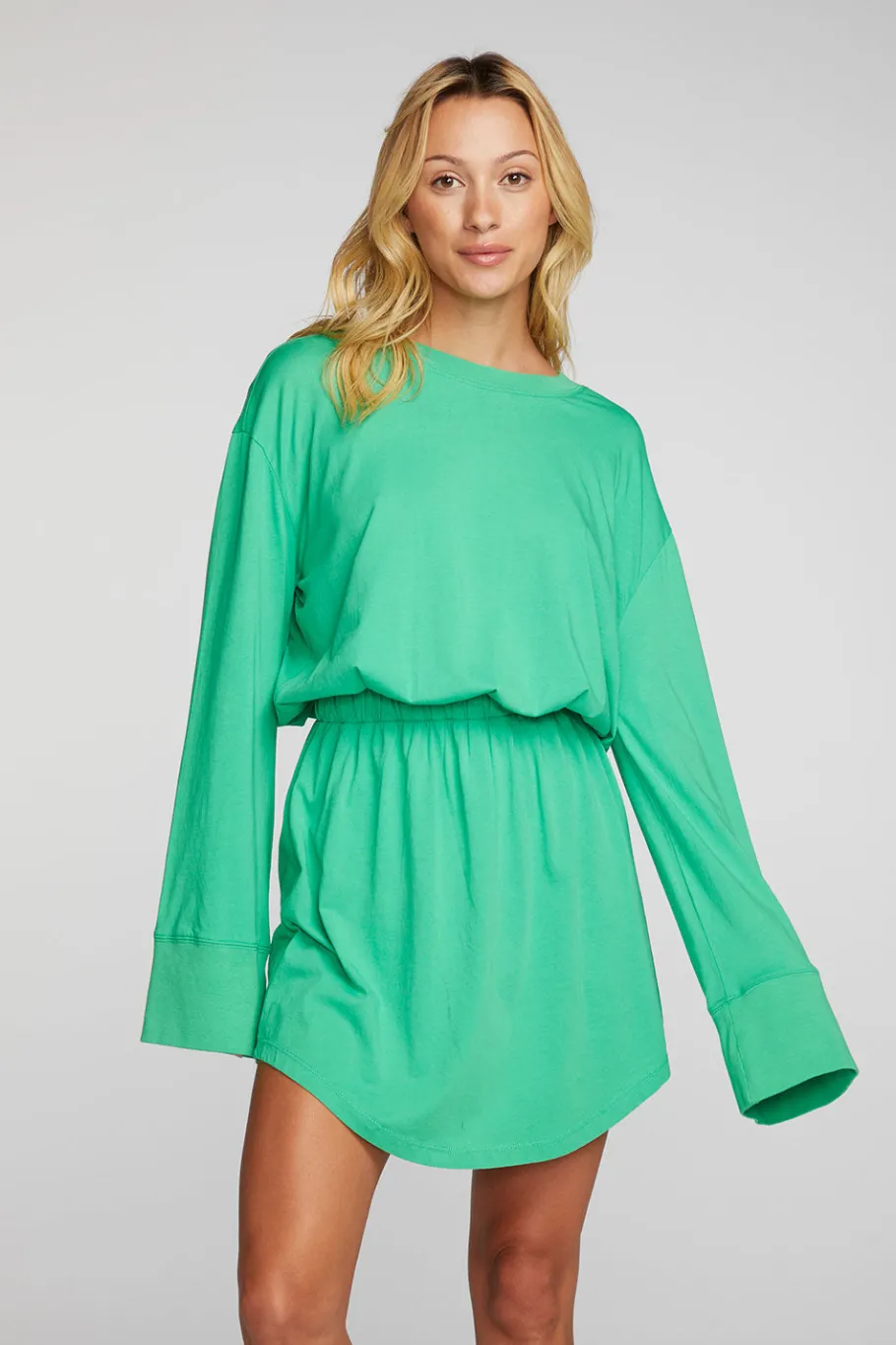 Fashion Chaser Brand Cotton Jersey Mini Dress With Wide Sleeves