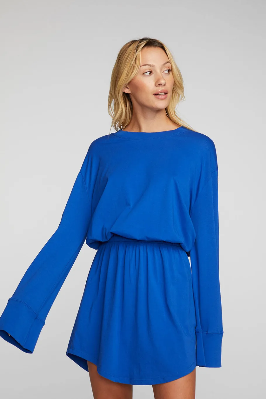 Clearance Chaser Brand Cotton Jersey Mini Dress With Wide Sleeves