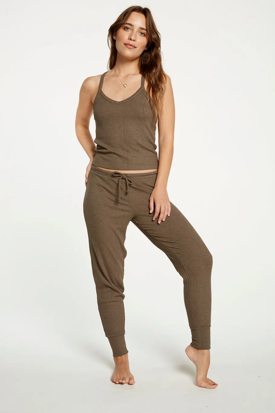 Best Chaser Brand Cozy Rib Cropped Double V Cami
