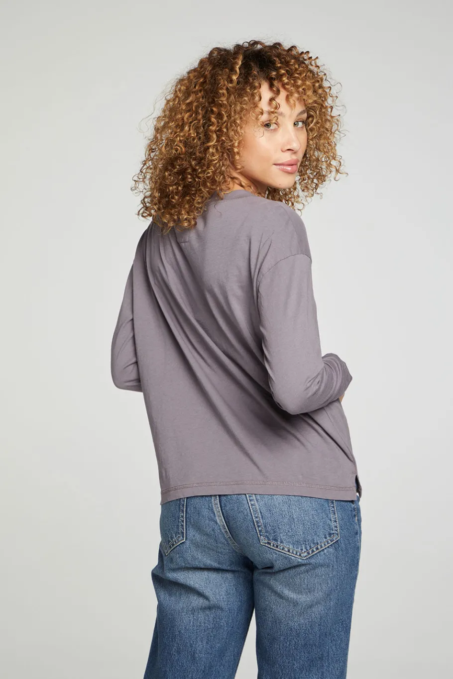 Shop Chaser Brand Cropped Boxy Long Sleeve Henley With Side Slits