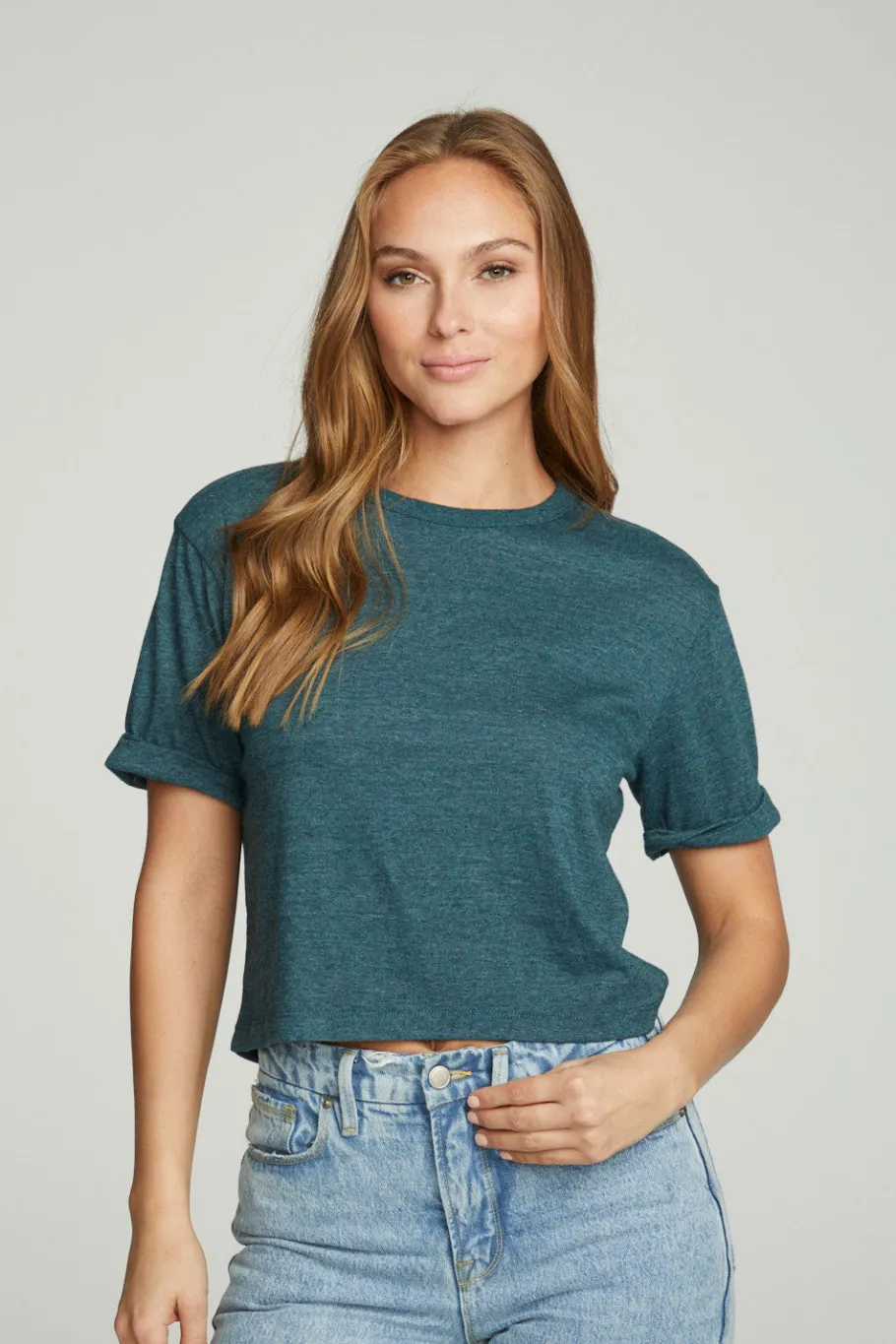 Discount Chaser Brand Cropped Crew Neck Short Sleeve Tee