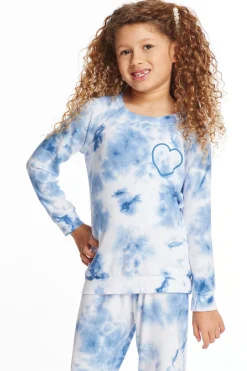 Outlet Chaser Brand Denim Tie Dye Heart Girls Cozy Knit Raglan Pullover