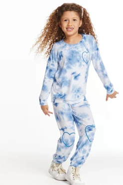 Outlet Chaser Brand Denim Tie Dye Heart Girls Cozy Knit Raglan Pullover