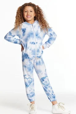 Online Chaser Brand Denim Tie Dye Heart Girls Cozy Knit Hoodie