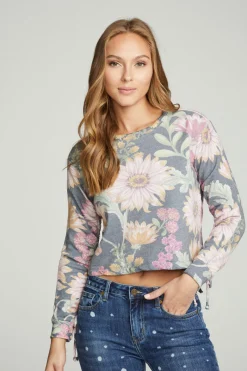 Online Chaser Brand Drawstring Shirred Long Sleeve Cropped Pullover