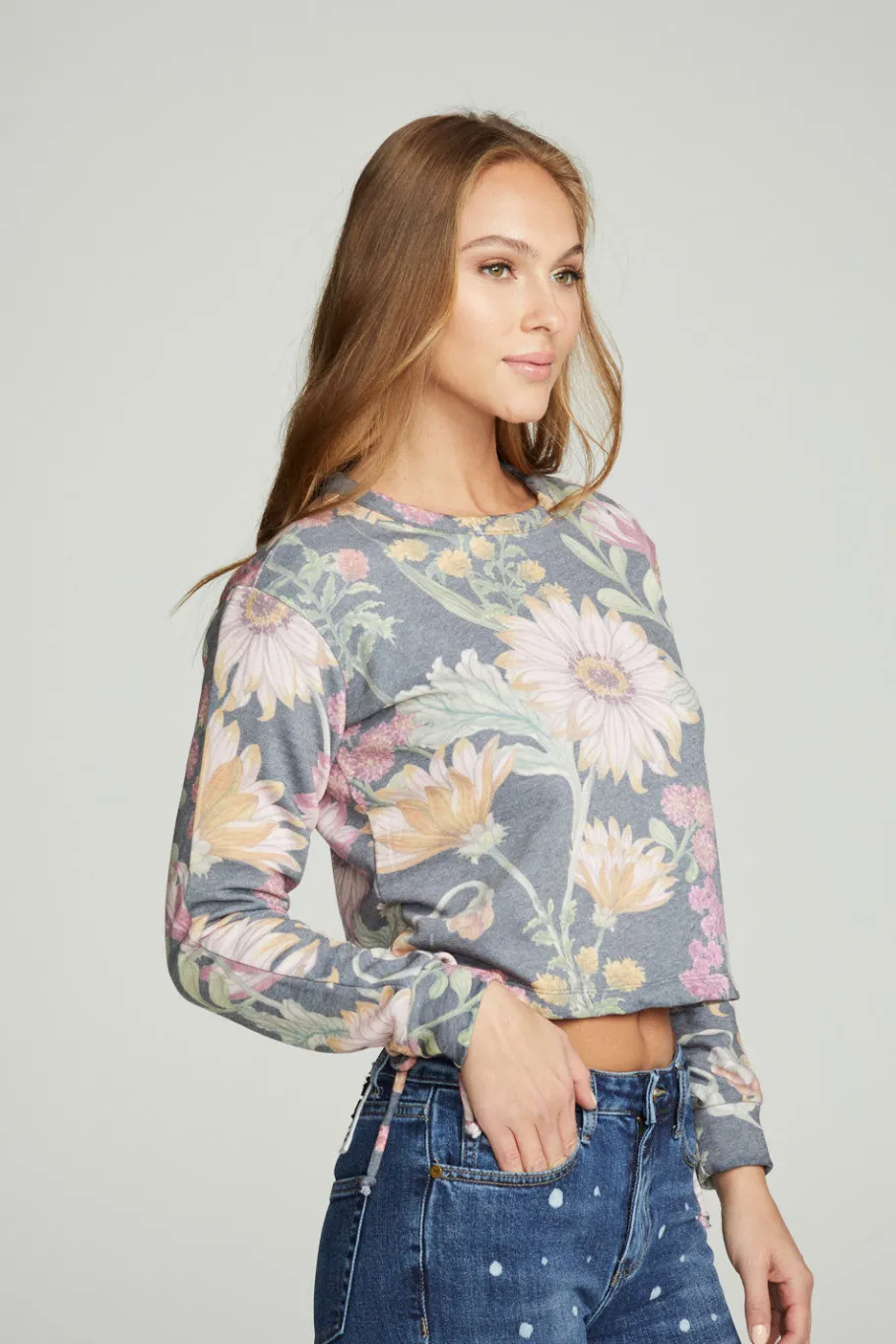 Online Chaser Brand Drawstring Shirred Long Sleeve Cropped Pullover