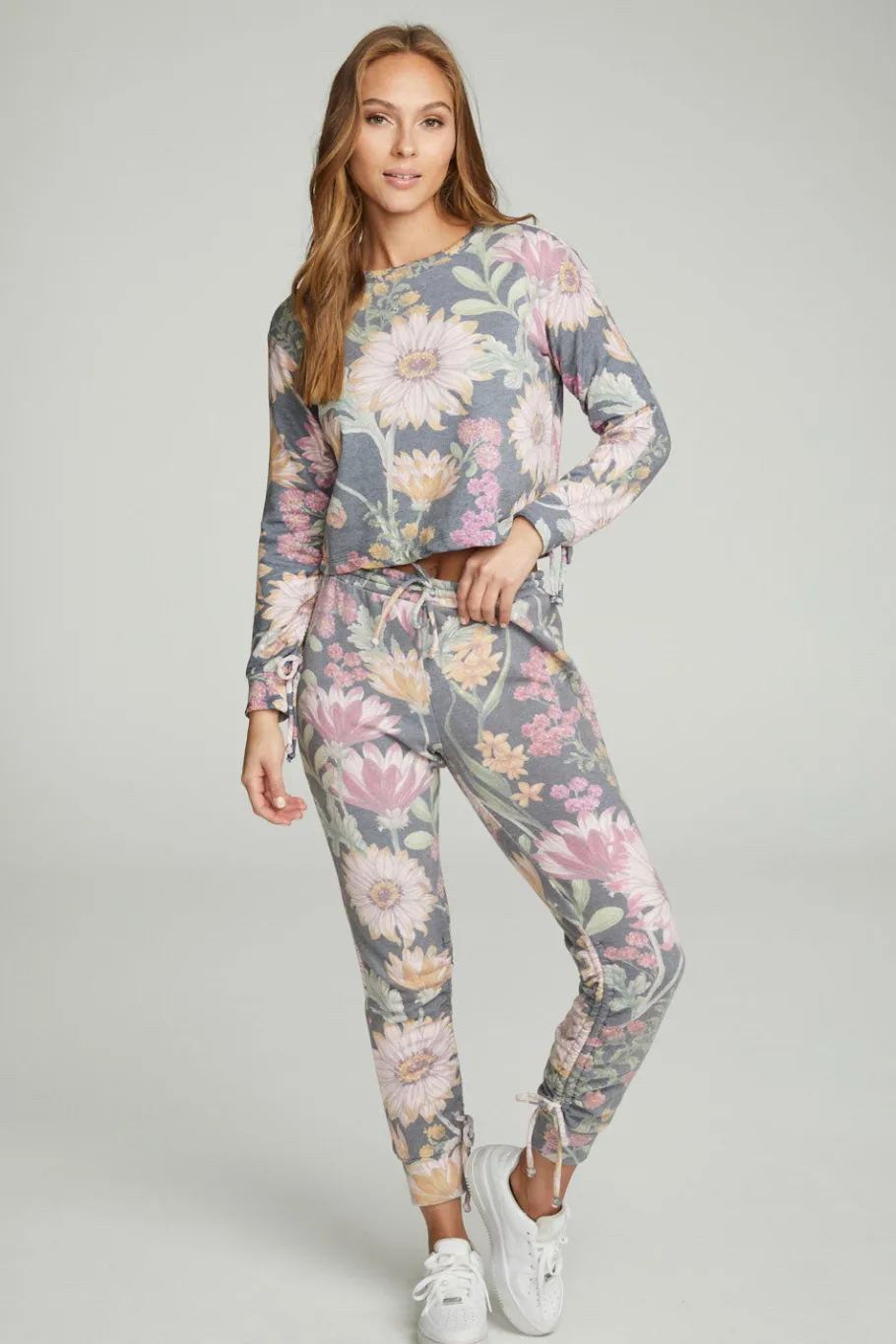 Online Chaser Brand Drawstring Shirred Long Sleeve Cropped Pullover