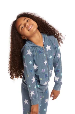 Discount Chaser Brand Embroidery Stars Girls Zip-up Hoodie