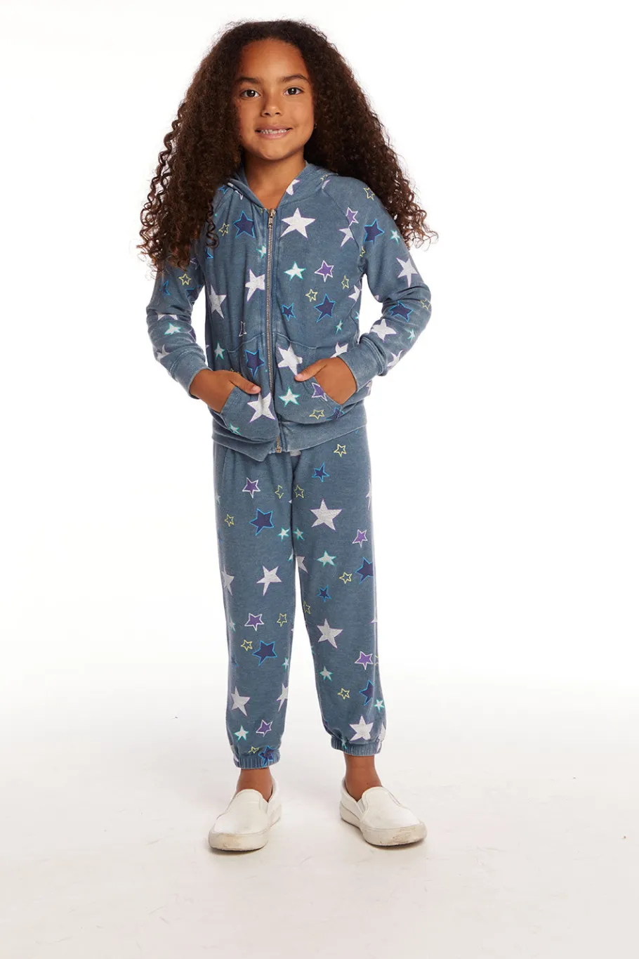 Discount Chaser Brand Embroidery Stars Girls Zip-up Hoodie