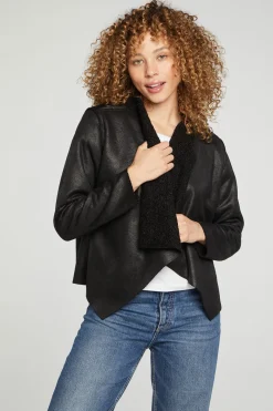 Best Chaser Brand Faux Suede Shearling Reversible Long Sleeve Waterfall Neck Jacket