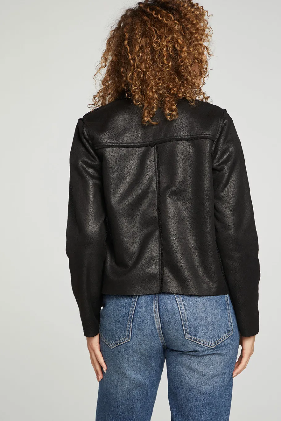 Best Chaser Brand Faux Suede Shearling Reversible Long Sleeve Waterfall Neck Jacket