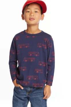 Store Chaser Brand Fire Trucks Boys Long Sleeve Crew Neck Tee