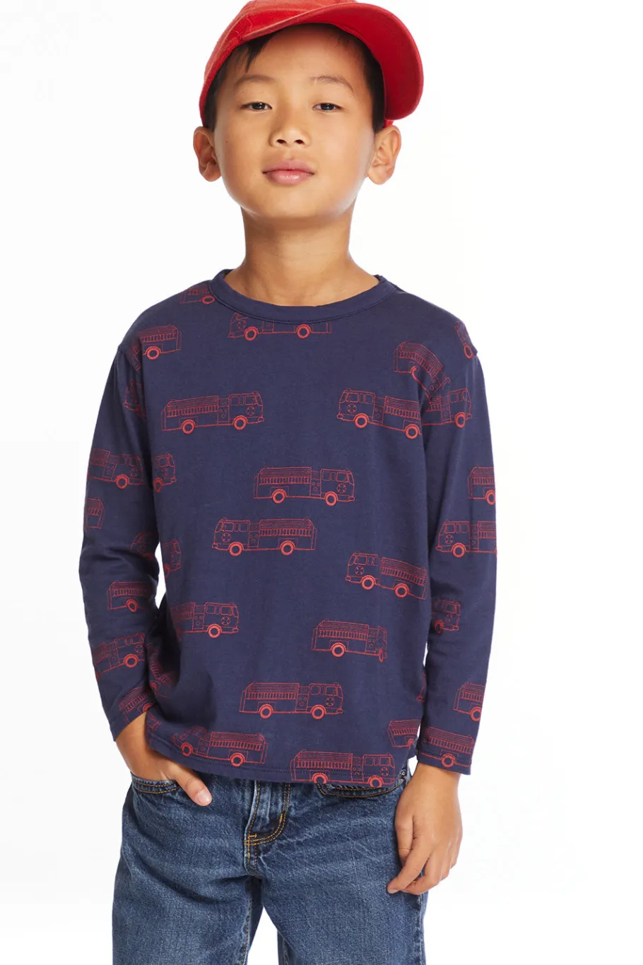 Store Chaser Brand Fire Trucks Boys Long Sleeve Crew Neck Tee