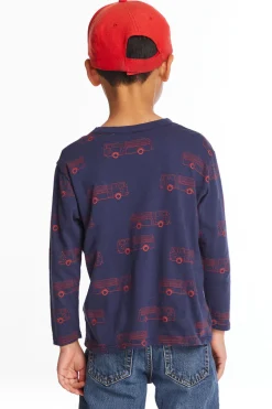 Store Chaser Brand Fire Trucks Boys Long Sleeve Crew Neck Tee