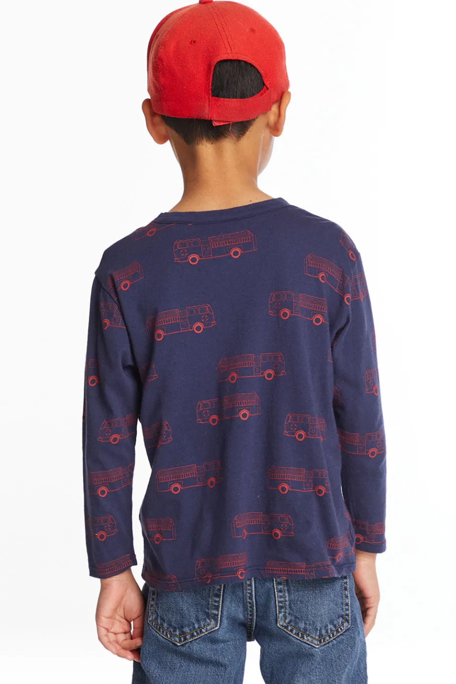 Store Chaser Brand Fire Trucks Boys Long Sleeve Crew Neck Tee