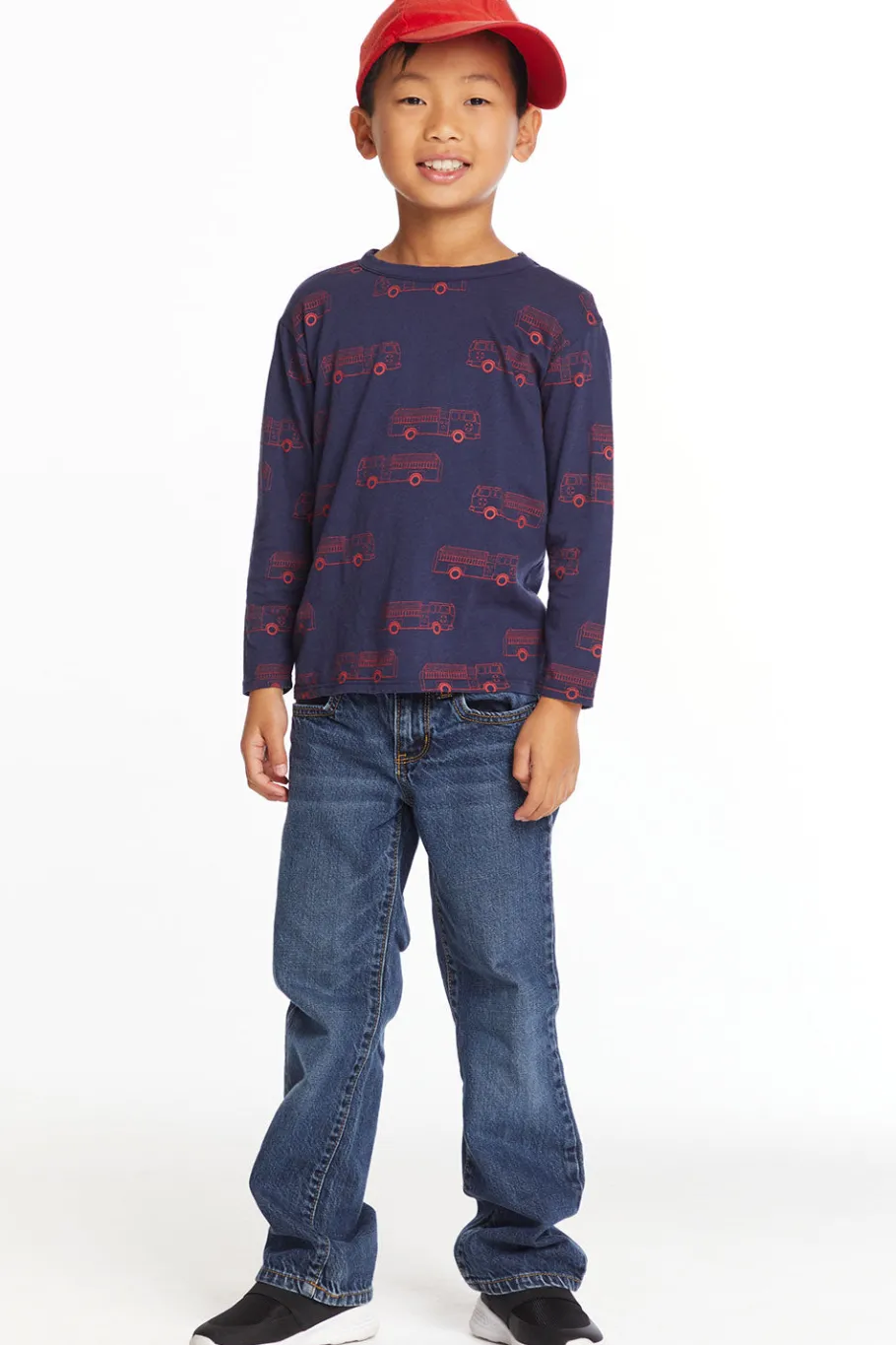 Store Chaser Brand Fire Trucks Boys Long Sleeve Crew Neck Tee