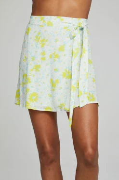 Outlet Chaser Brand Fleet Wrap Mini Skirt - Baby Blue Daisy Floral