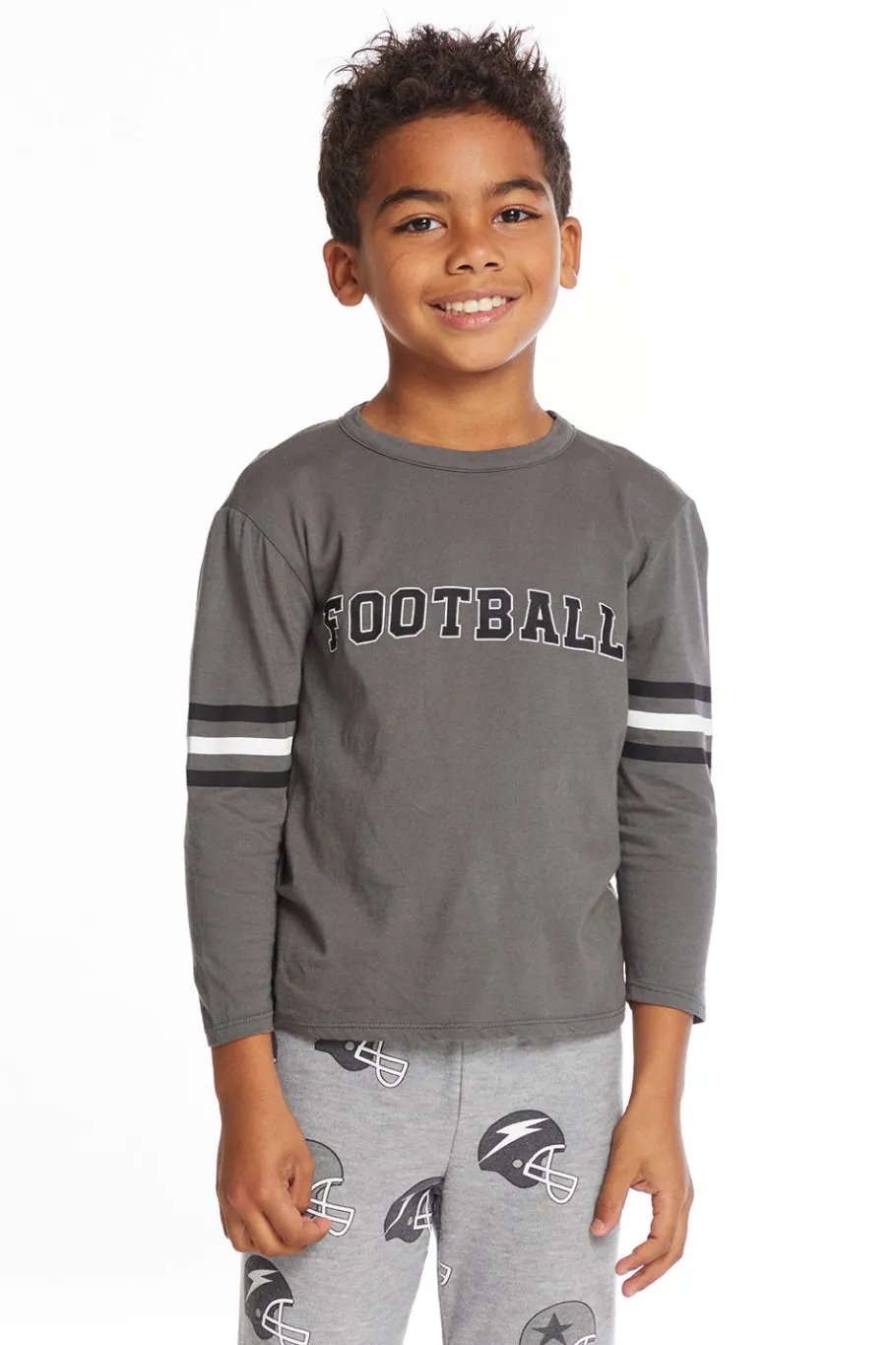 Flash Sale Chaser Brand Football Stripes Boys Long Sleeve Crew Neck Tee