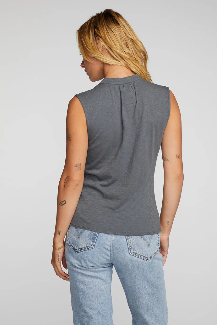Outlet Chaser Brand Gauze Jersey Snap Down Tank With Shirring