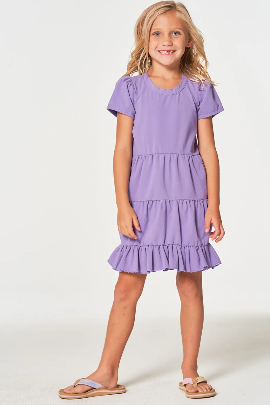 Online Chaser Brand Girls Coastal Cloth Puff Sleeve Tiered Dress