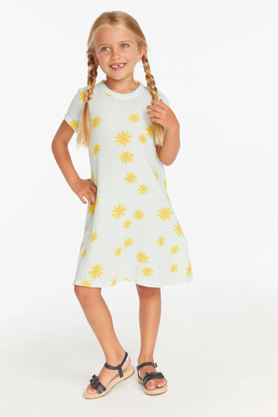 Fashion Chaser Brand Girls Powder Blue Daisy Tee Shirt Dress